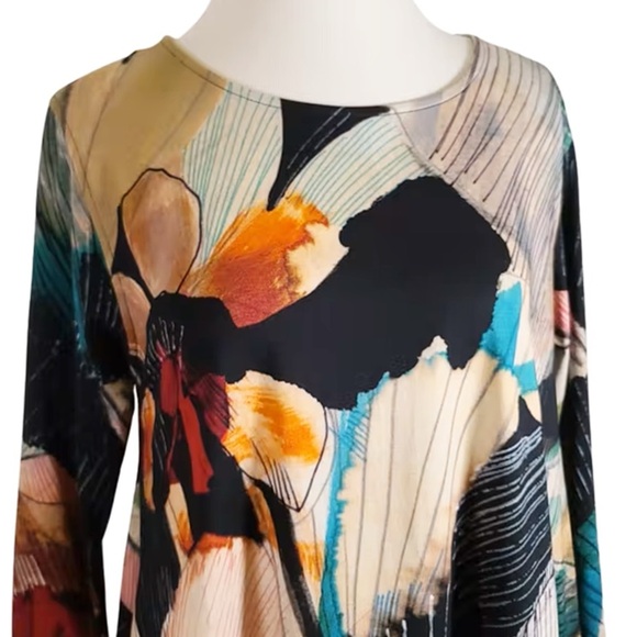 Caroline Rose Abstract Floral Art Print Luxury Swing Tunic Top  $285. Size MP - Picture 5 of 8